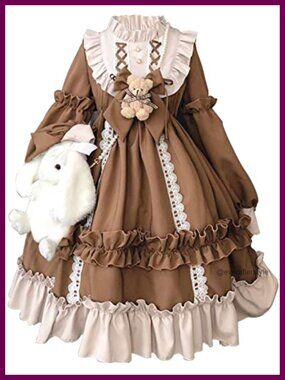 Kawaii Lolita Dress Long Sleeve Chiffon Maid Outfit Cosplay Party
